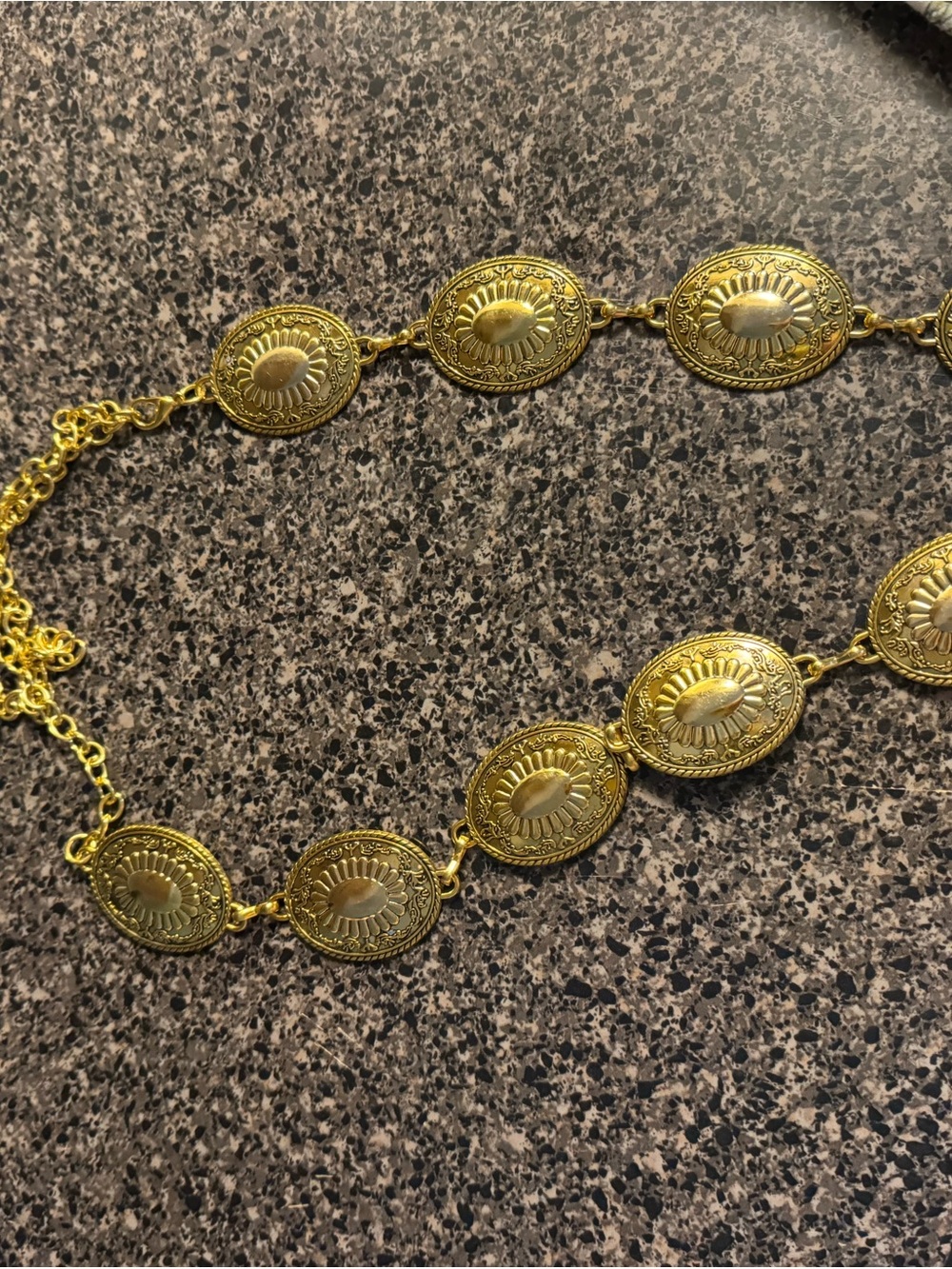 Gold Tone Concho Chain Belt Western Boho Statement Adjustable Waist Belt